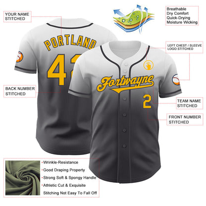 Custom White Gold-Steel Gray Authentic Fade Fashion Baseball Jersey - Sky-Custom