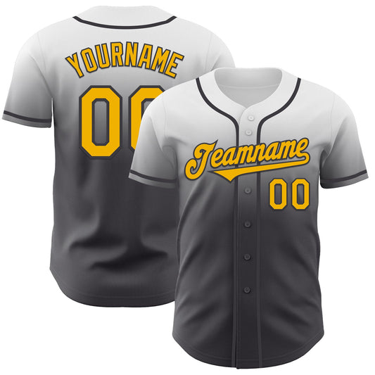 Custom White Gold-Steel Gray Authentic Fade Fashion Baseball Jersey - Sky-Custom