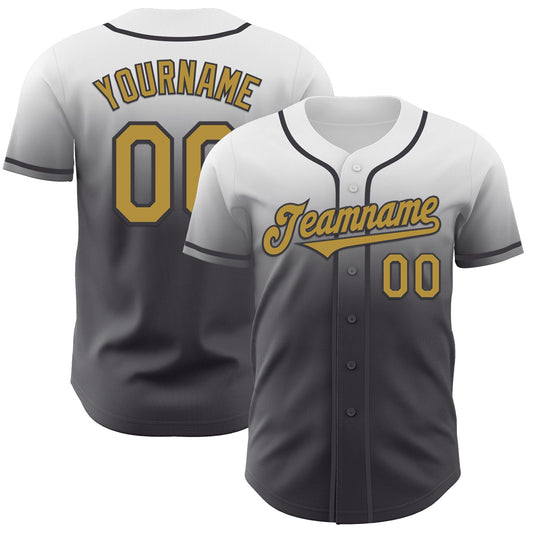 Custom White Old Gold-Steel Gray Authentic Fade Fashion Baseball Jersey - Sky-Custom