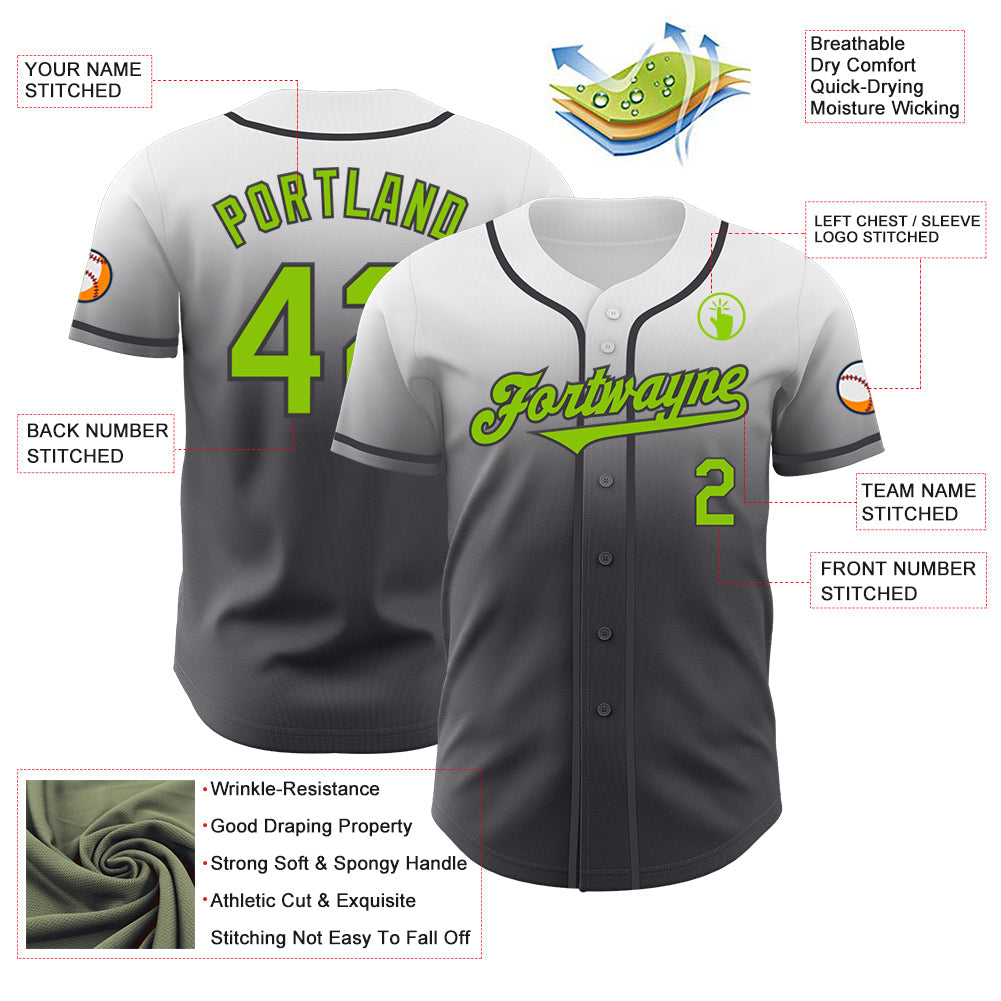 Custom White Neon Green-Steel Gray Authentic Fade Fashion Baseball Jersey - Sky-Custom