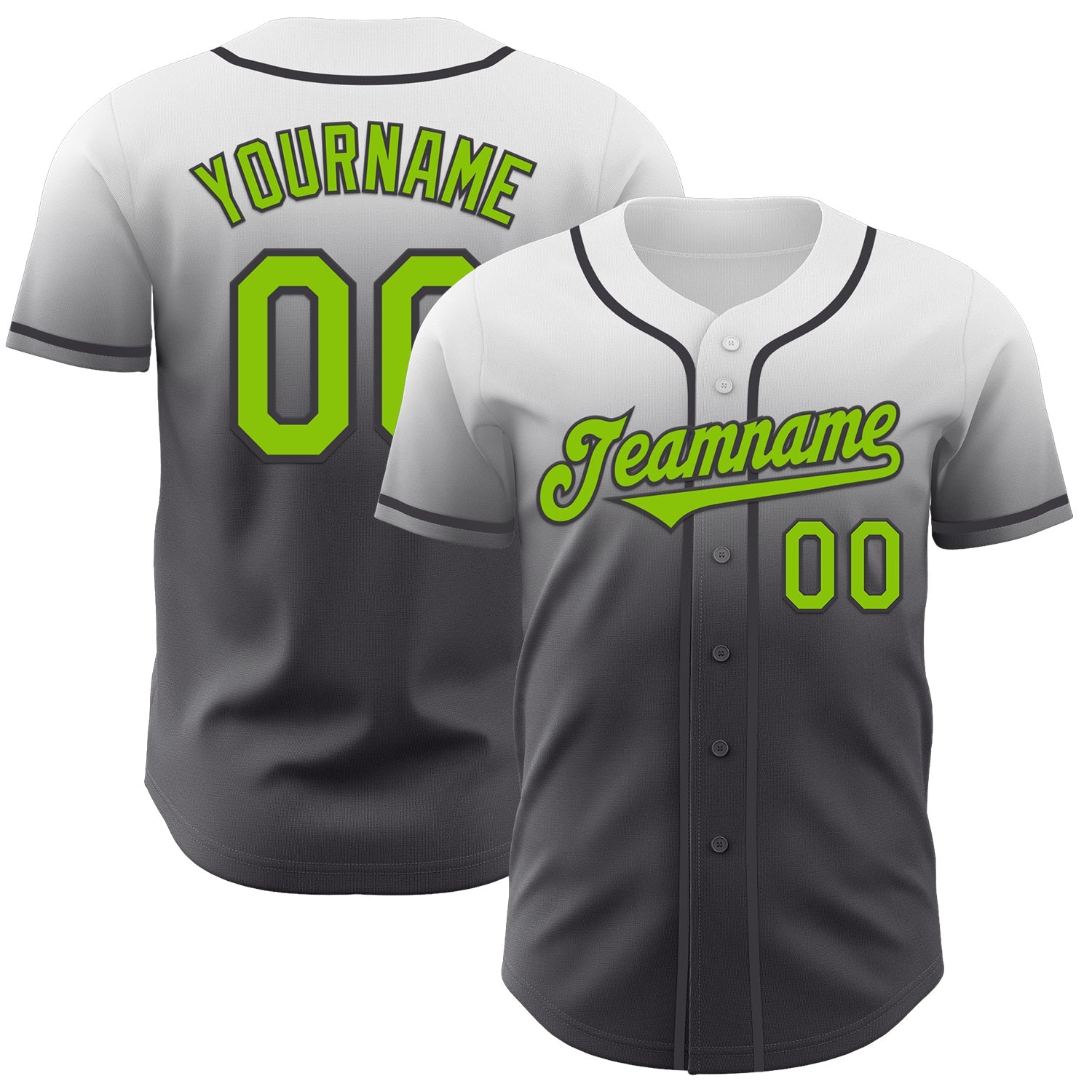Custom White Neon Green-Steel Gray Authentic Fade Fashion Baseball Jersey - Sky-Custom
