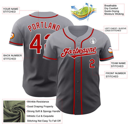 Custom Gray Red Steel Gray-White Authentic Fade Fashion Baseball Jersey - Sky-Custom