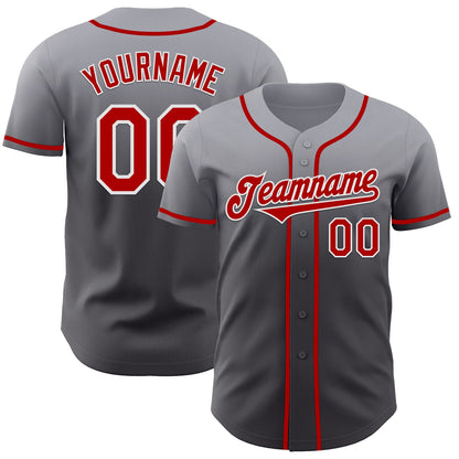 Custom Gray Red Steel Gray-White Authentic Fade Fashion Baseball Jersey - Sky-Custom