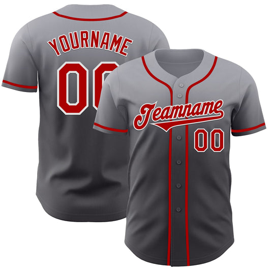 Custom Gray Red Steel Gray-White Authentic Fade Fashion Baseball Jersey - Sky-Custom
