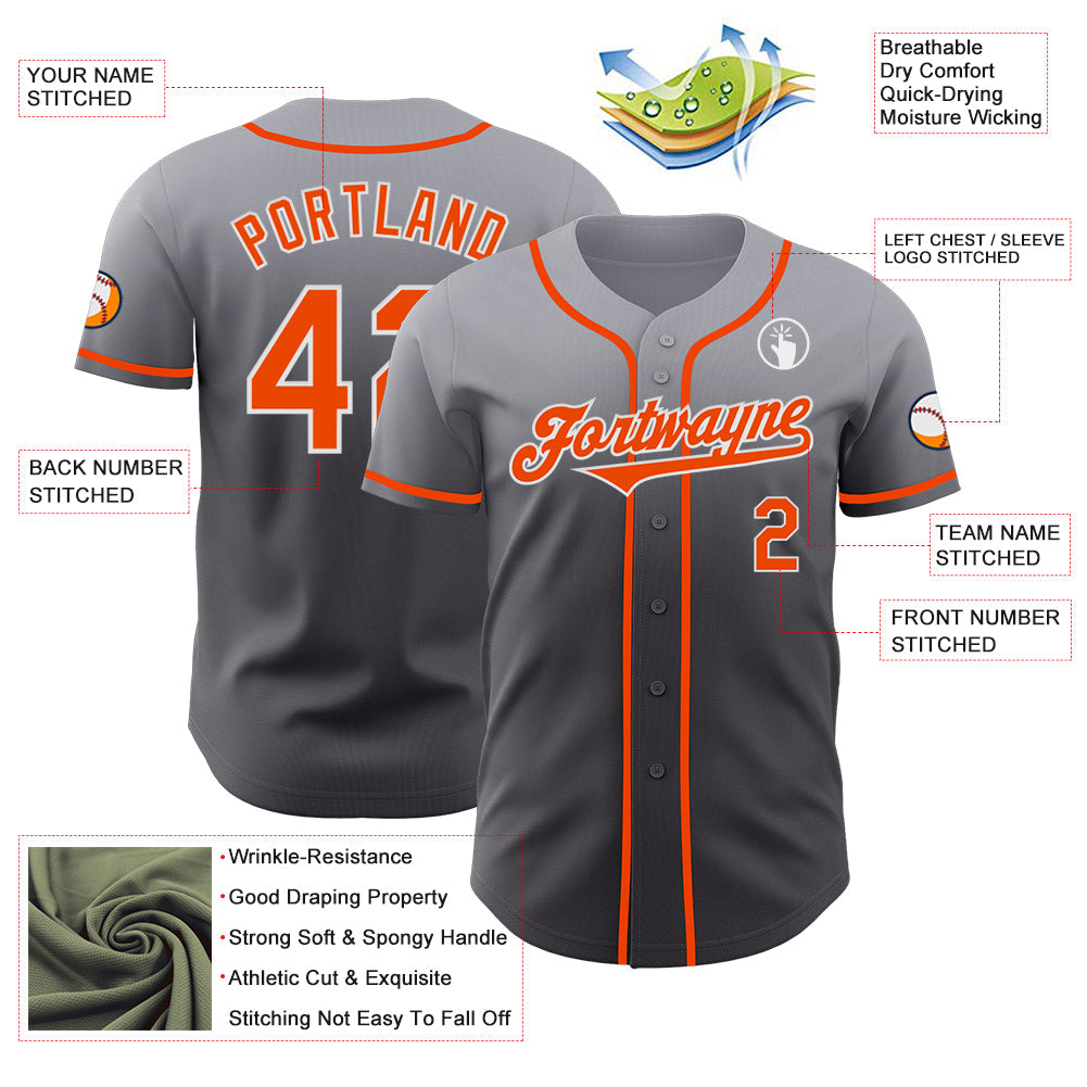 Custom Gray Orange Steel Gray-White Authentic Fade Fashion Baseball Jersey - Sky-Custom