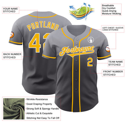 Custom Gray Gold Steel Gray-White Authentic Fade Fashion Baseball Jersey - Sky-Custom