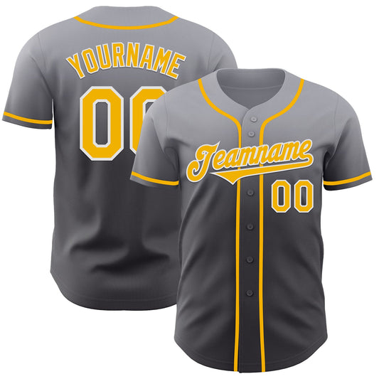 Custom Gray Gold Steel Gray-White Authentic Fade Fashion Baseball Jersey - Sky-Custom