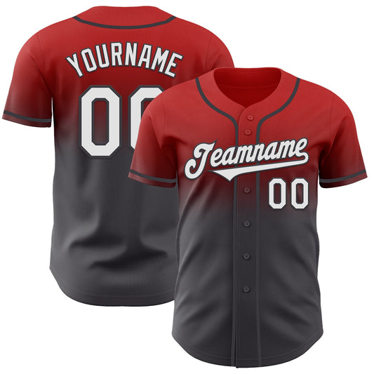 Custom Red White-Steel Gray Authentic Fade Fashion Baseball Jersey - Sky-Custom