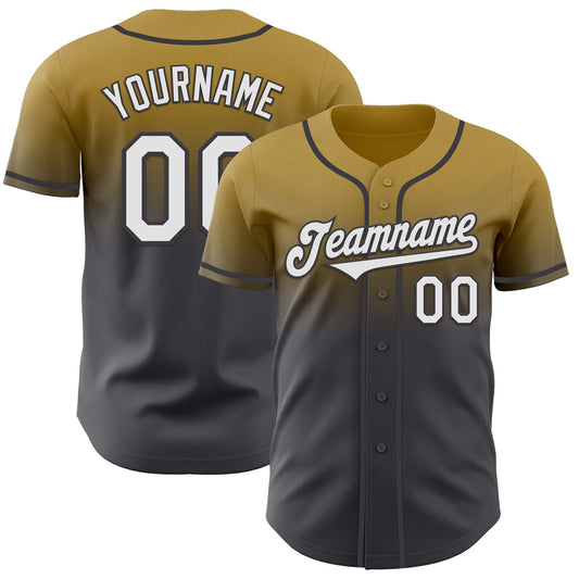 Custom Old Gold White-Steel Gray Authentic Fade Fashion Baseball Jersey - Sky-Custom