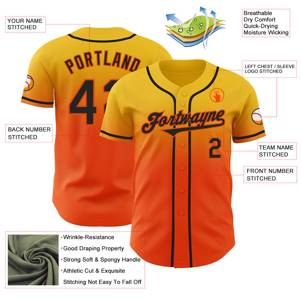 Custom Yellow Black-Orange Authentic Fade Fashion Baseball Jersey - Sky-Custom