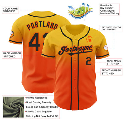 Custom Yellow Black-Orange Authentic Fade Fashion Baseball Jersey - Sky-Custom