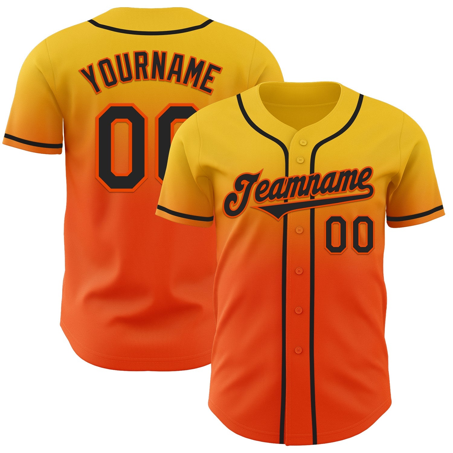 Custom Yellow Black-Orange Authentic Fade Fashion Baseball Jersey - Sky-Custom