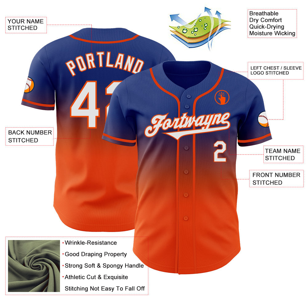 Custom Royal White-Orange Authentic Fade Fashion Baseball Jersey - Sky-Custom
