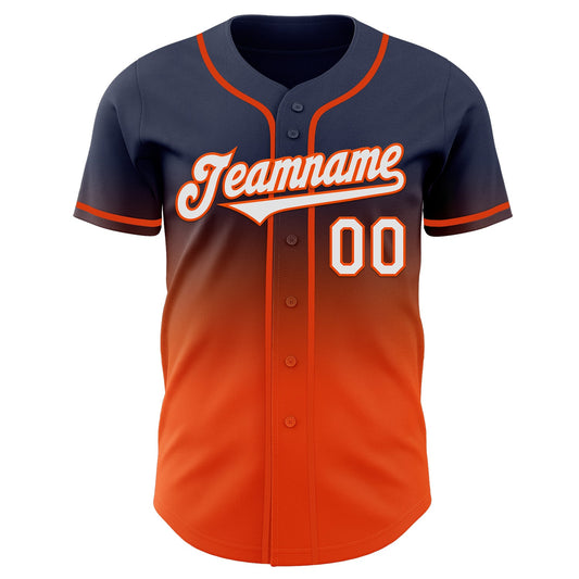 Custom Navy White-Orange Authentic Fade Fashion Baseball Jersey - Sky-Custom
