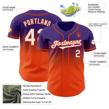 Custom Purple White-Orange Authentic Fade Fashion Baseball Jersey - Sky-Custom