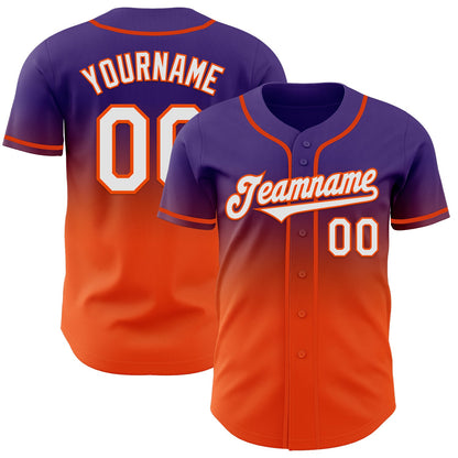 Custom Purple White-Orange Authentic Fade Fashion Baseball Jersey - Sky-Custom
