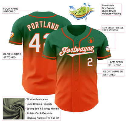 Custom Kelly Green White-Orange Authentic Fade Fashion Baseball Jersey - Sky-Custom