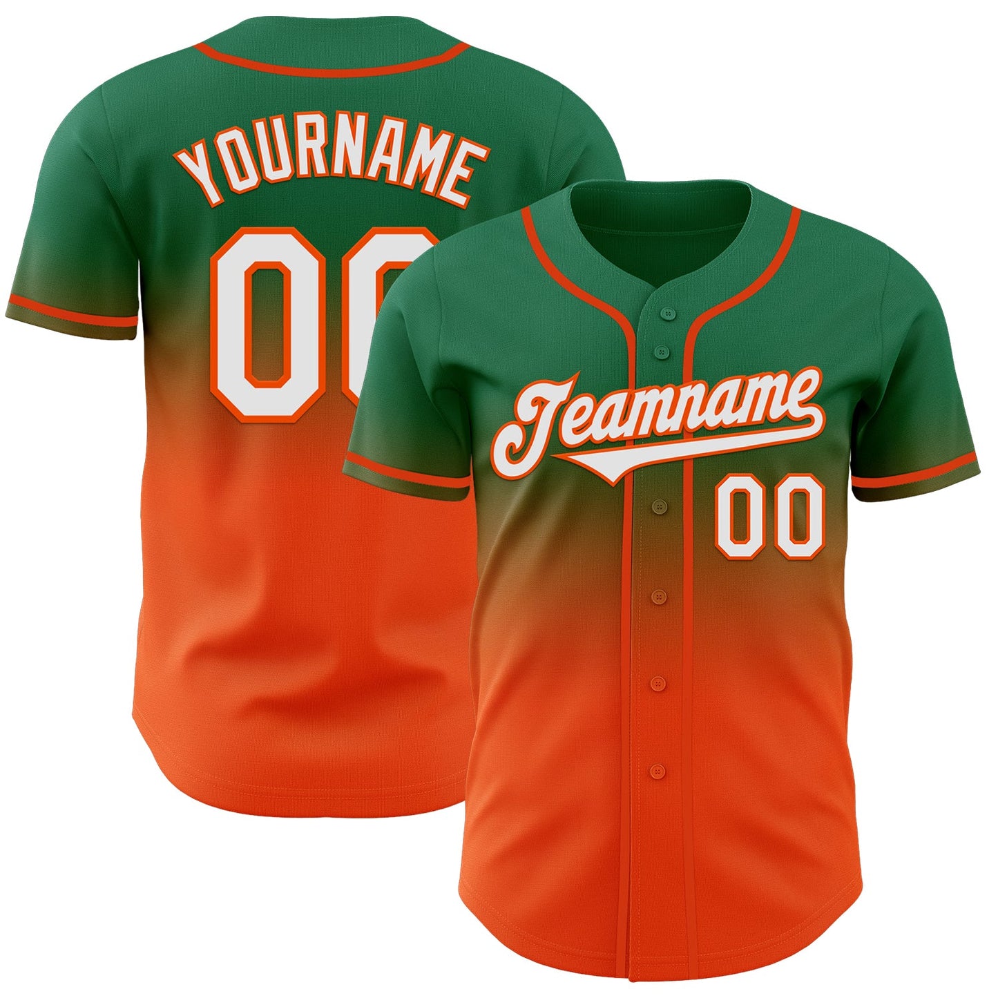 Custom Kelly Green White-Orange Authentic Fade Fashion Baseball Jersey - Sky-Custom