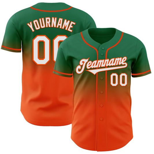 Custom Kelly Green White-Orange Authentic Fade Fashion Baseball Jersey - Sky-Custom