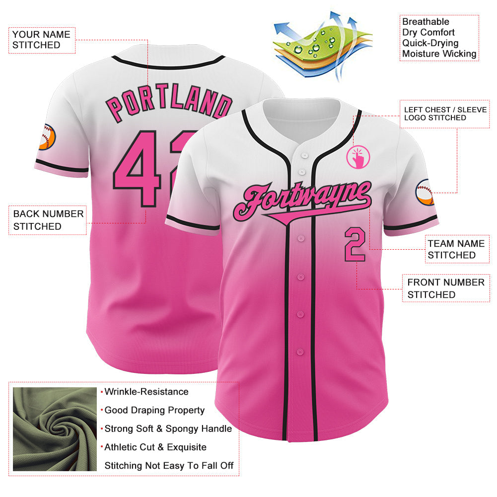 Custom White Pink-Black Authentic Fade Fashion Baseball Jersey - Sky-Custom