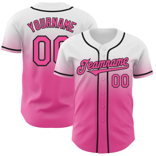 Custom White Pink-Black Authentic Fade Fashion Baseball Jersey - Sky-Custom