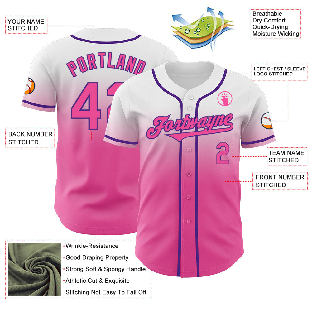 Custom White Pink-Purple Authentic Fade Fashion Baseball Jersey - Sky-Custom
