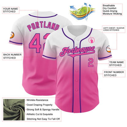 Custom White Pink-Purple Authentic Fade Fashion Baseball Jersey - Sky-Custom