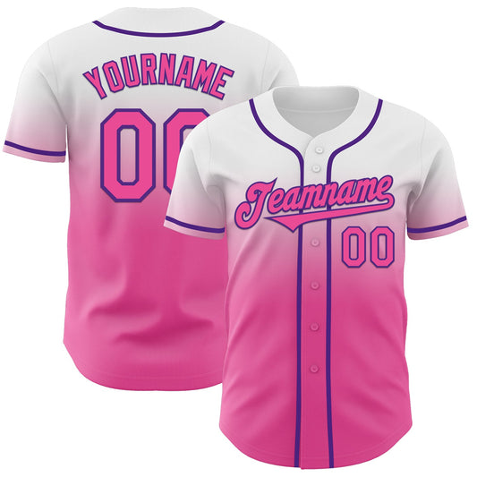 Custom White Pink-Purple Authentic Fade Fashion Baseball Jersey - Sky-Custom