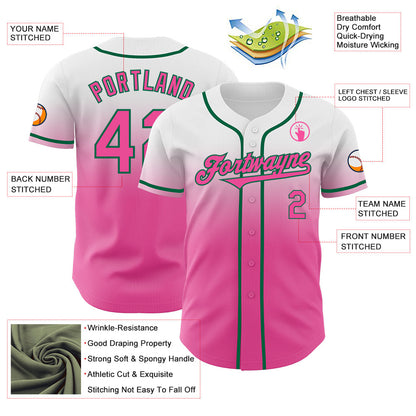 Custom White Pink-Kelly Green Authentic Fade Fashion Baseball Jersey - Sky-Custom
