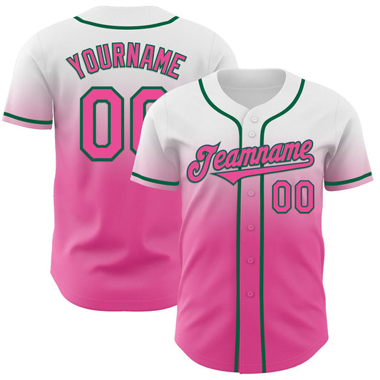 Custom White Pink-Kelly Green Authentic Fade Fashion Baseball Jersey - Sky-Custom