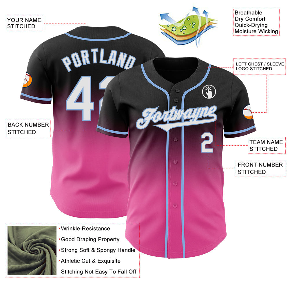 Custom Black White Pink-Light Blue Authentic Fade Fashion Baseball Jersey - Sky-Custom