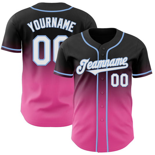 Custom Black White Pink-Light Blue Authentic Fade Fashion Baseball Jersey - Sky-Custom
