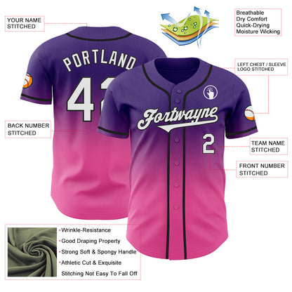 Custom Purple White Pink-Black Authentic Fade Fashion Baseball Jersey - Sky-Custom