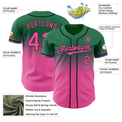 Custom Kelly Green Pink-Black Authentic Fade Fashion Baseball Jersey - Sky-Custom