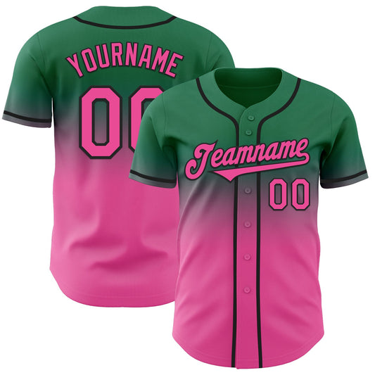 Custom Kelly Green Pink-Black Authentic Fade Fashion Baseball Jersey - Sky-Custom