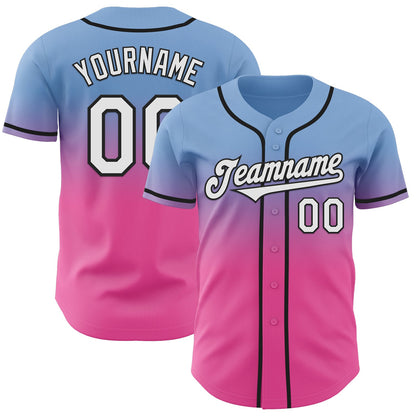 Custom Light Blue White Pink-Black Authentic Fade Fashion Baseball Jersey - Sky-Custom