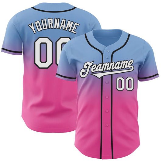 Custom Light Blue White Pink-Black Authentic Fade Fashion Baseball Jersey - Sky-Custom