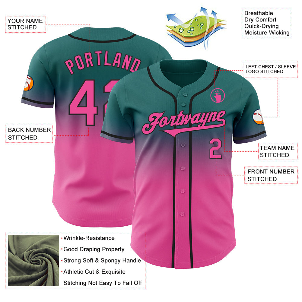 Custom Teal Pink-Black Authentic Fade Fashion Baseball Jersey - Sky-Custom