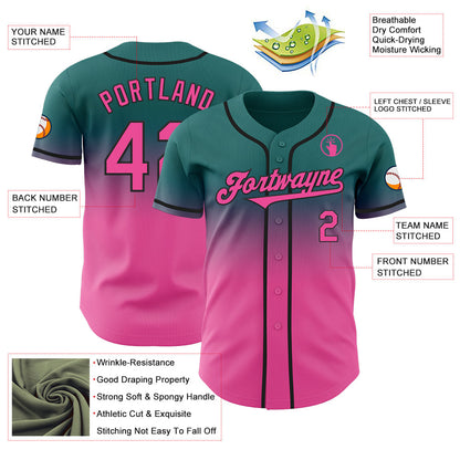 Custom Teal Pink-Black Authentic Fade Fashion Baseball Jersey - Sky-Custom