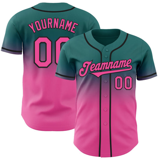 Custom Teal Pink-Black Authentic Fade Fashion Baseball Jersey - Sky-Custom