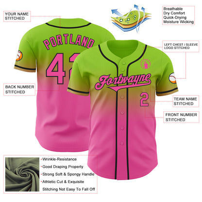 Custom Neon Green Pink-Black Authentic Fade Fashion Baseball Jersey - Sky-Custom