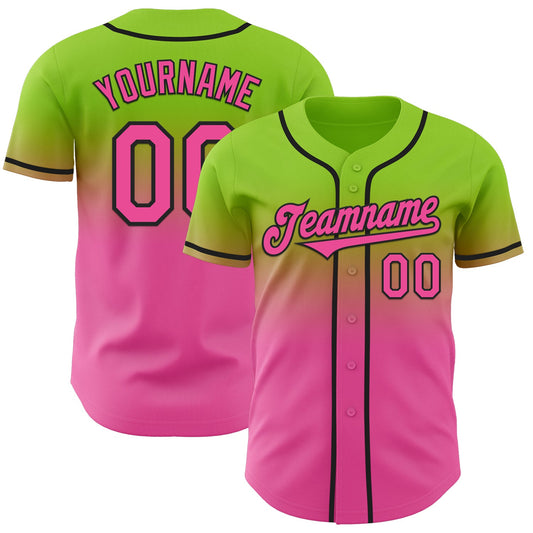 Custom Neon Green Pink-Black Authentic Fade Fashion Baseball Jersey - Sky-Custom