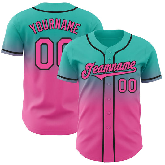 Custom Aqua Pink-Black Authentic Fade Fashion Baseball Jersey - Sky-Custom