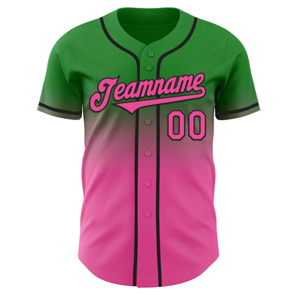 Custom Grass Green Pink-Black Authentic Fade Fashion Baseball Jersey - Sky-Custom