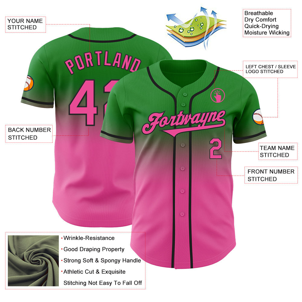 Custom Grass Green Pink-Black Authentic Fade Fashion Baseball Jersey - Sky-Custom