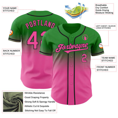 Custom Grass Green Pink-Black Authentic Fade Fashion Baseball Jersey - Sky-Custom
