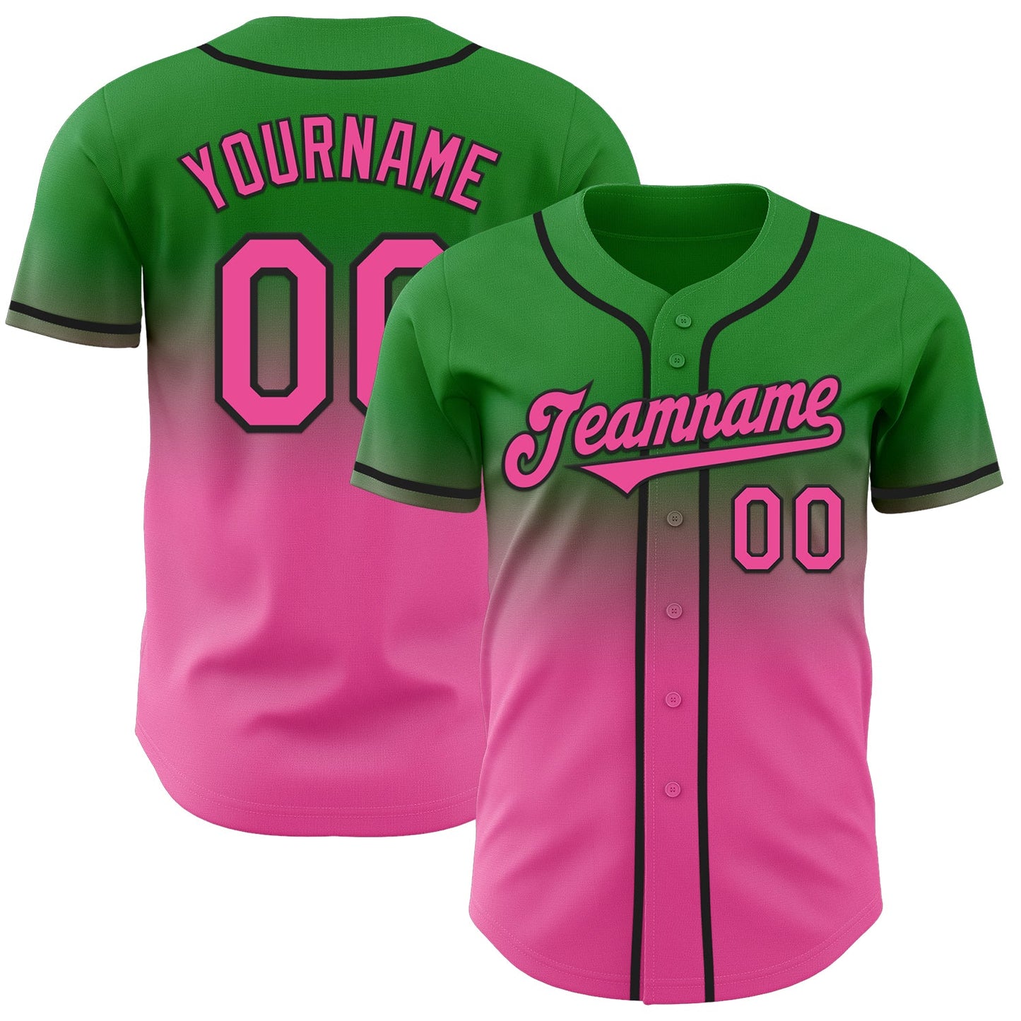 Custom Grass Green Pink-Black Authentic Fade Fashion Baseball Jersey - Sky-Custom