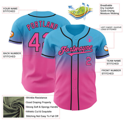 Custom Sky Blue Pink-Black Authentic Fade Fashion Baseball Jersey - Sky-Custom