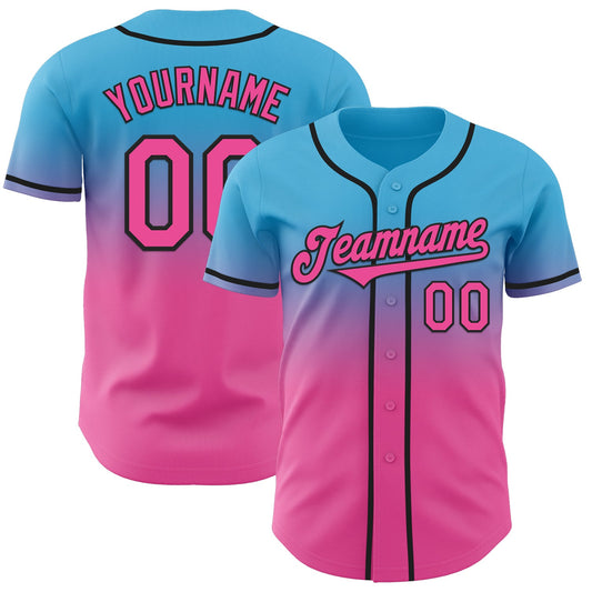 Custom Sky Blue Pink-Black Authentic Fade Fashion Baseball Jersey - Sky-Custom