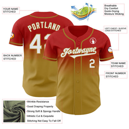 Custom Red White-Old Gold Authentic Fade Fashion Baseball Jersey - Sky-Custom